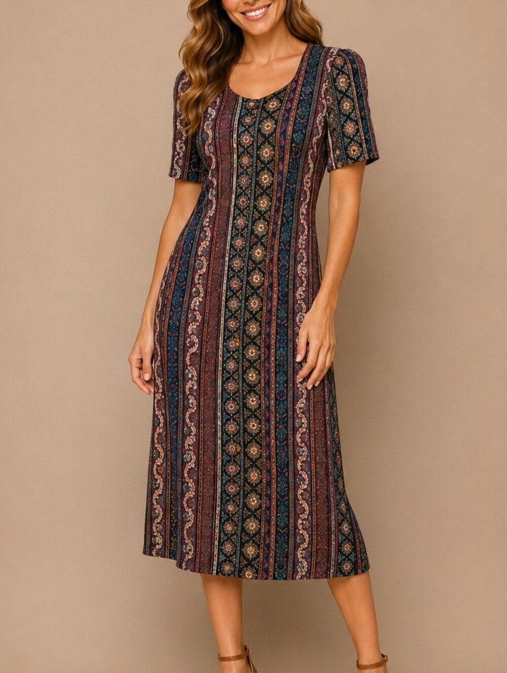 Vtg 1990s BETSY LAUREN Broomstick Floral Tribal Landgirl Shirt Dress